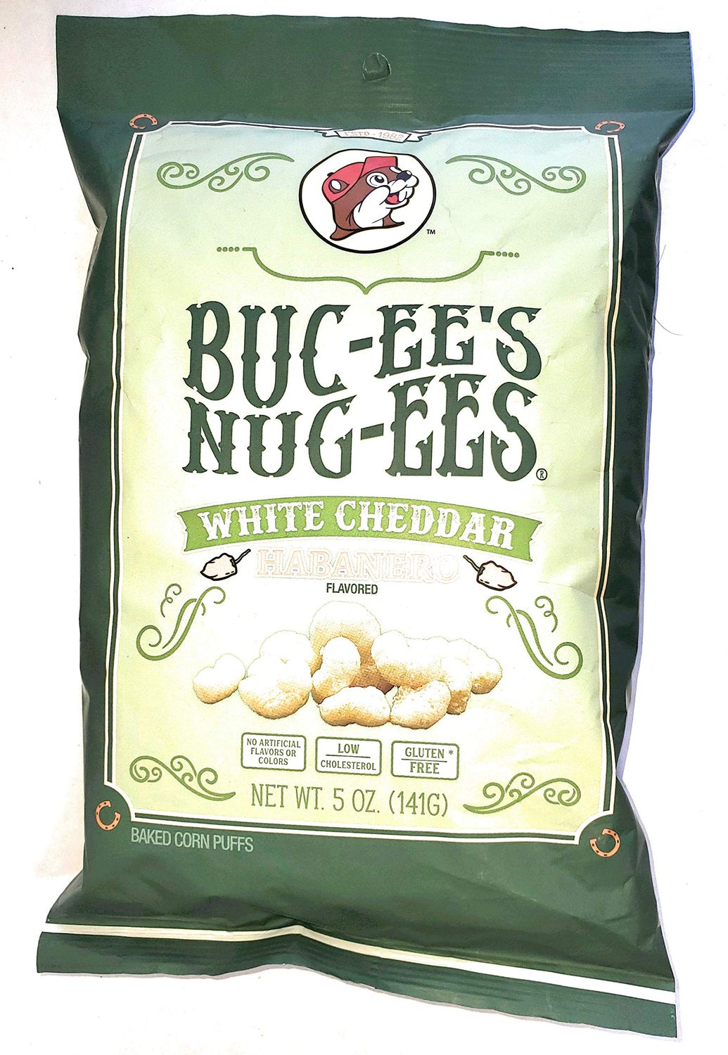 Buc-ee&#39;s Nug-ees: White Cheddar Habanero Flavored Powdery Cheese-Flavored Beaver Nuggets Sweet Corn Puff Snacks From Texas, 1 Bag of 5 Ounce