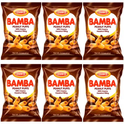 Bamba Hazelnut Cream Peanut Butter Snacks All Natural Peanut Butter PB Corn Puffs, 2.1oz Bag (Pack of 6)