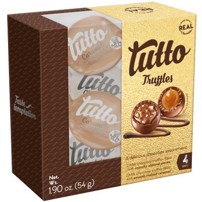 Tutto Chocolate Truffles Selection, 4 Pieces per Box, 1.9 oz, Pack of 3