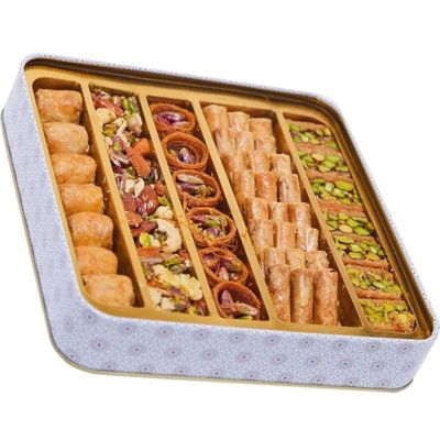 Sarah's Candy Factory 1.1 Lb Assorted Premium Baklava Pastry Gift Box Halal Snacks, 500 Gr in a Metal Box Turkish Dessert Ideal for Gift