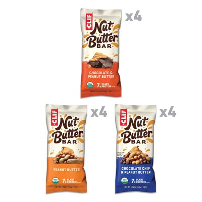 CLIF Nut Butter Bar - Variety Pack - Peanut Butter Filled Energy Bars - Non-GMO - USDA Organic - Plant-Based - Low Glycemic - 1.76 oz. (12 Count)