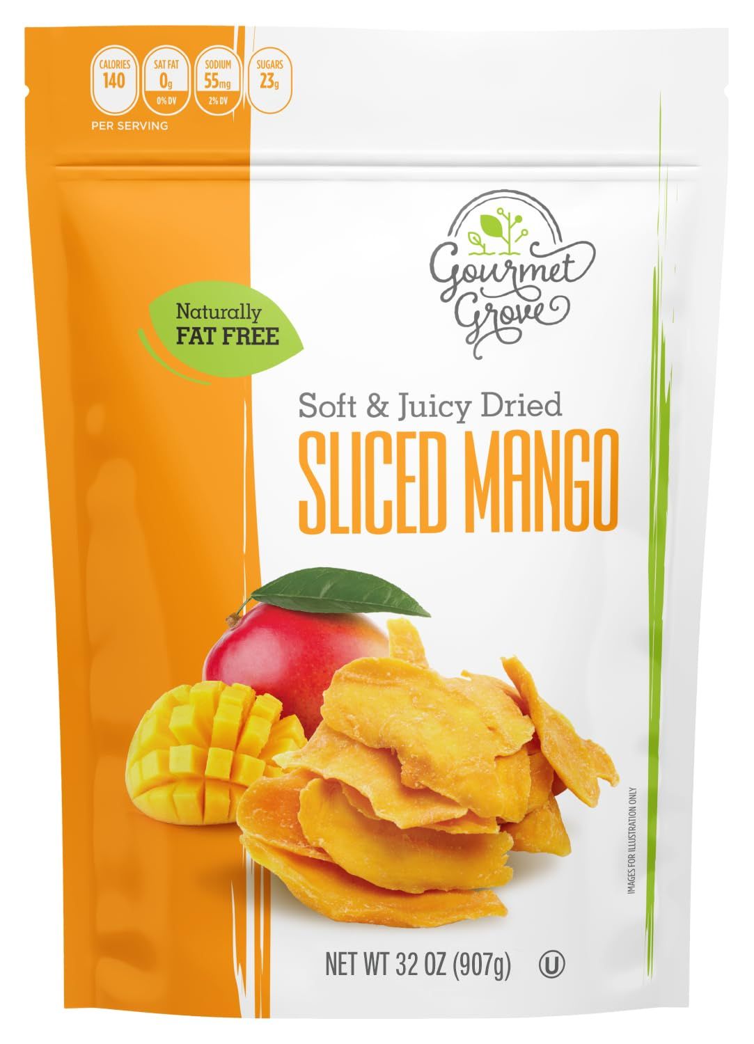 Dried Mango Slices - 2 Pound  Natural Sliced Mangoes  Soft, Chewy &amp; Juicy Dried Fruit  Lightly Sweetened  Gourmet Grove