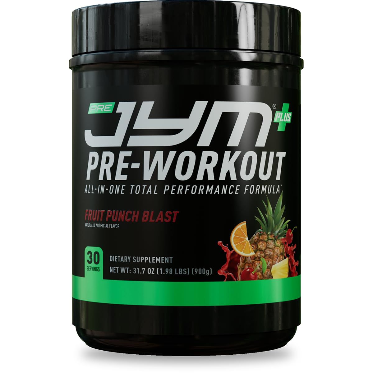 JYM Supplement Science Pre JYM Plus Fruit Punch Pre-Workout Powder, Amino Nitrates, Creatine, Betaine, Nootropics, BCAAs, for Men &amp; Women, 30 Servings