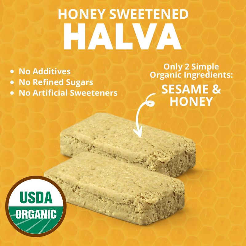 Oh, Goodness! Organic Halva Bars - Paleo Approved - No Additives, Refined-Sugar, or Artificial Sweeteners - 40g Each - 16 Pack (Honey)
