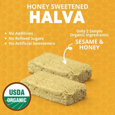 Oh, Goodness! Organic Halva Bars - Paleo Approved - No Additives, Refined-Sugar, or Artificial Sweeteners - 40g Each - 16 Pack (Honey)