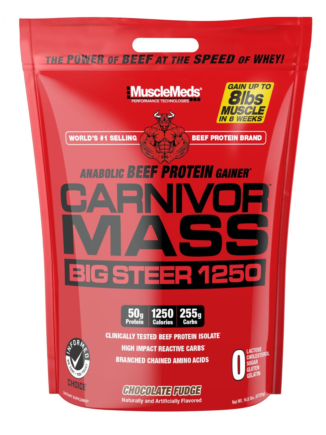 MuscleMeds Carnivor Mass Anabolic Beef Protein Gainer, Big Steer, Vanilla, 15 Pounds