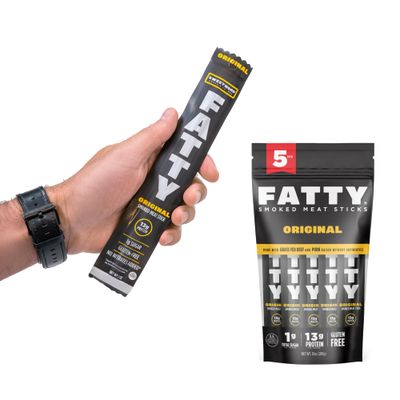 FATTY Grass-Fed Beef Smoked Meat Sticks, Original Flavor, 13g Protein Per Stick, 2 oz. (Pack of 5)