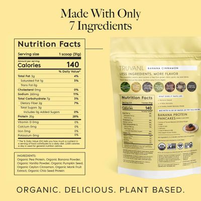Truvani Vegan Pea Protein Powder  Banana Cinnamon  20g Organic Plant Based Protein  20 Servings  Keto  Gluten &amp; Dairy Free  Low Carb  No Added Sugar
