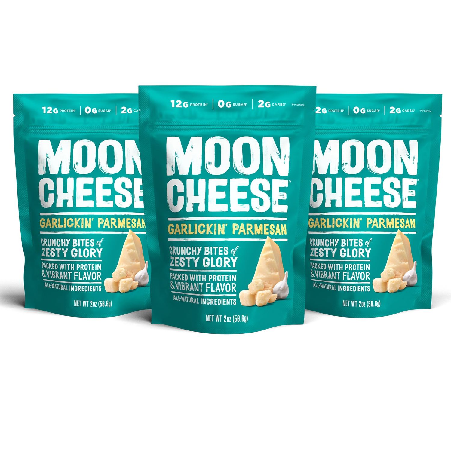 Moon Cheese Garlickin&#39; Parmesan Cheese Bites, 2 Ounce, 3-Pack, Crunchy, Protein Rich Cheese Snack, 100% Real Cheese