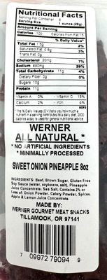 Werner Beef Jerky All Natural Meat Snack Half Pounder - High Protein Snack, Gluten-Free, No Artificial Ingredients, No Added MSG (8 Ounce) (Sweet Onion Pineapple)