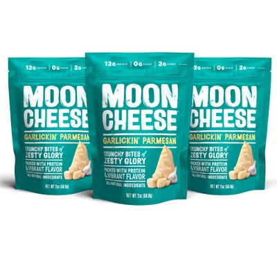 Moon Cheese Garlickin&#39; Parmesan Cheese Bites, 2 Ounce, 3-Pack, Crunchy, Protein Rich Cheese Snack, 100% Real Cheese