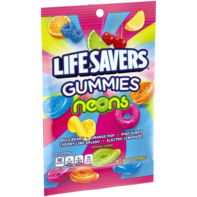 Lifesavers Neons Gummies, 7oz Gummy Bag (3 Pack), Gummy Candy
