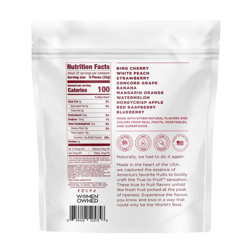 Albanese World's Best True to Fruit - American Favorite Fruits Gummies, Candy, 25oz Bag, Soft &amp; Chewy Candy Snack, Fruity Flavor Assortment