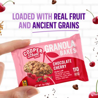 Cooper Street - Chewy Granola Bakes, Chocolate Cherry Oatmeal Cookies, Granola Bars Alternative, Guilt-Free Snack/Breakfast Cookies, No Nuts, Dairy, Soy & Artificial Ingredients, 12ct Economy 2 Packs