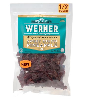 Werner Beef Jerky All Natural Meat Snack Half Pounder - High Protein Snack, Gluten-Free, No Artificial Ingredients, No Added MSG (8 Ounce) (Sweet Onion Pineapple)