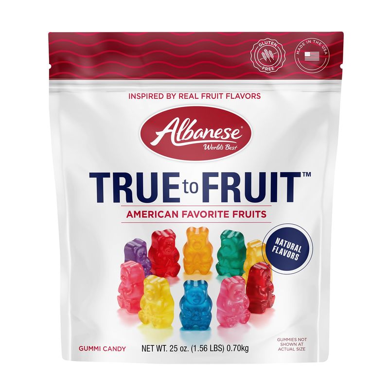 Albanese World's Best True to Fruit - American Favorite Fruits Gummies, Candy, 25oz Bag, Soft &amp; Chewy Candy Snack, Fruity Flavor Assortment