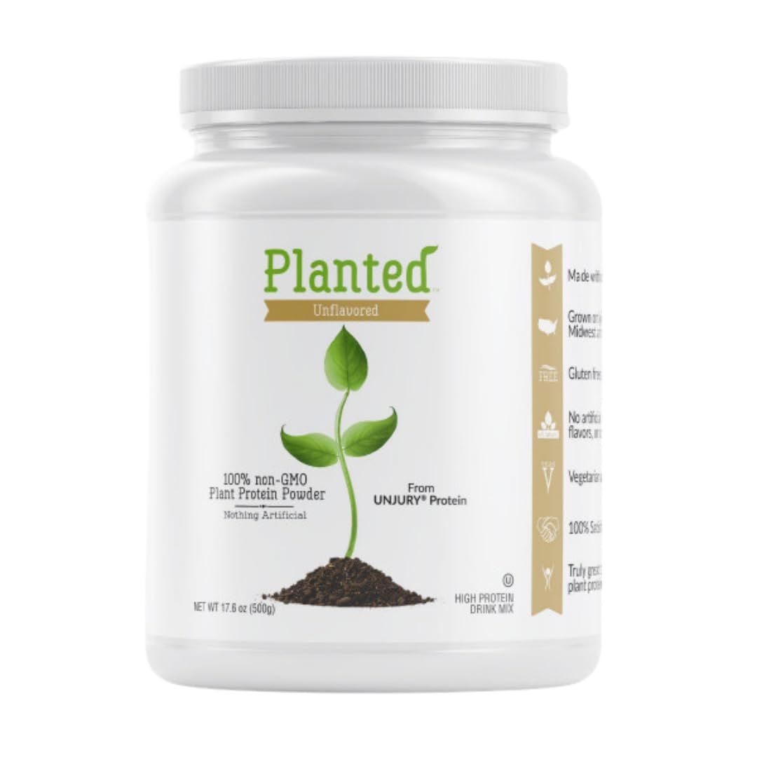 Unjury Planted Vegan Protein Powder  20g Unflavored Pea Protein Powder  Low Sugar Plant Protein Powder  Gluten and Dairy Free Pea Protein Isolate  Non-GMO  20 Servings