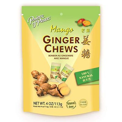 Prince of Peace Ginger Chews With Mango, 4 oz. - Candied Ginger - Mango Candy - Mango Ginger Chews - Natural Candy - Ginger Candy