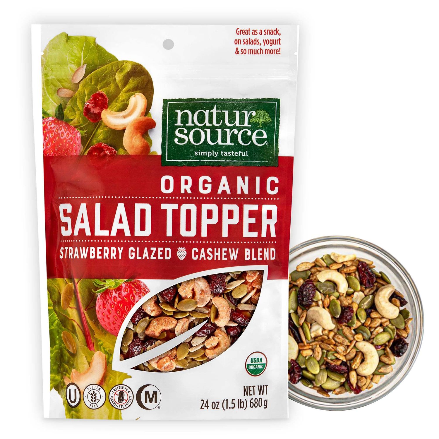 naturSource Organic Salad Topper Strawberry Glazed Cashew - Salad Toppings, Salad Toppers Seeds and Cranberries, Crunchy, Mixed Seeds for Salad, Oatmeal or Yogurt, Gluten Free - 24 Oz (1.5 Lb)