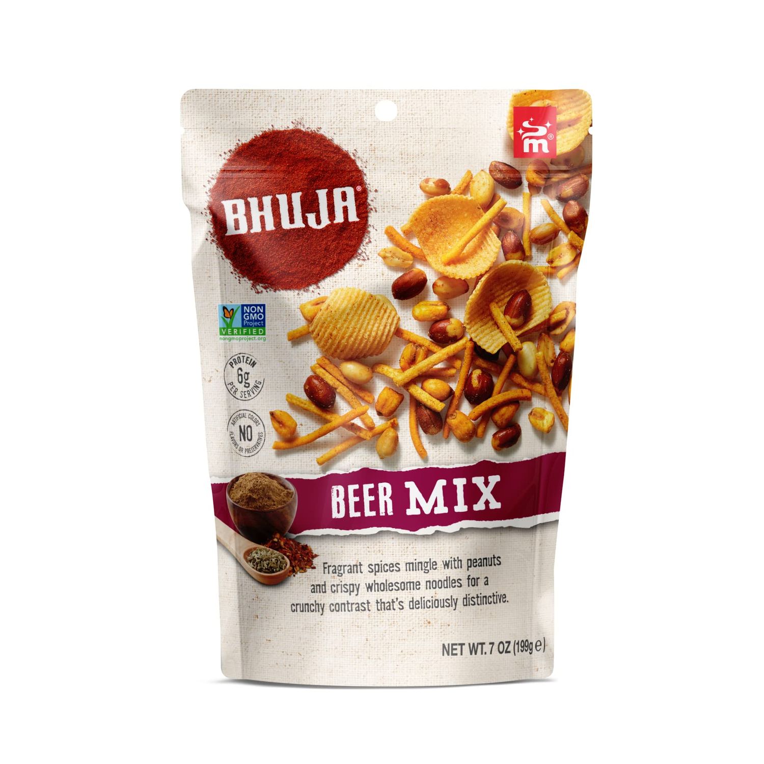 Majans Bhuja Gluten Free Snack Mix, Non-GMO  No Preservatives  Vegetarian Friendly  No Artificial Colors or Flavors, Beer Mix, 7 Ounce (Pack of 6)