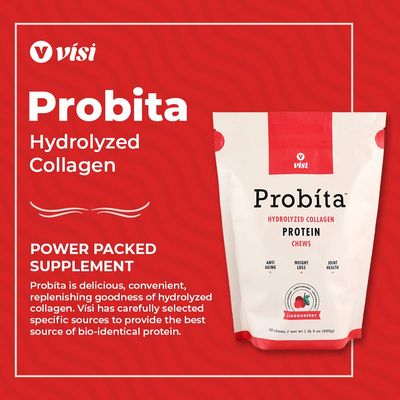 VISI Probita Hydrolyzed Collagen Protein Chews - 60 Chews - Non GMO (Lingonberry)