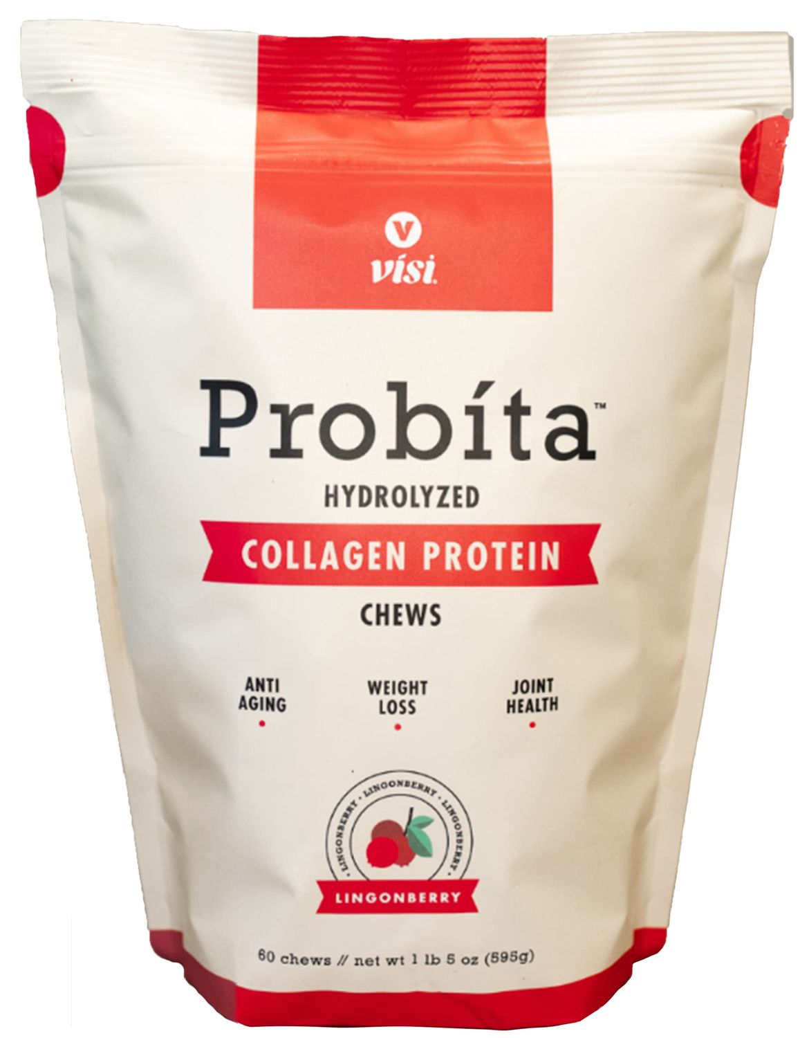 VISI Probita Hydrolyzed Collagen Protein Chews - 60 Chews - Non GMO (Lingonberry)