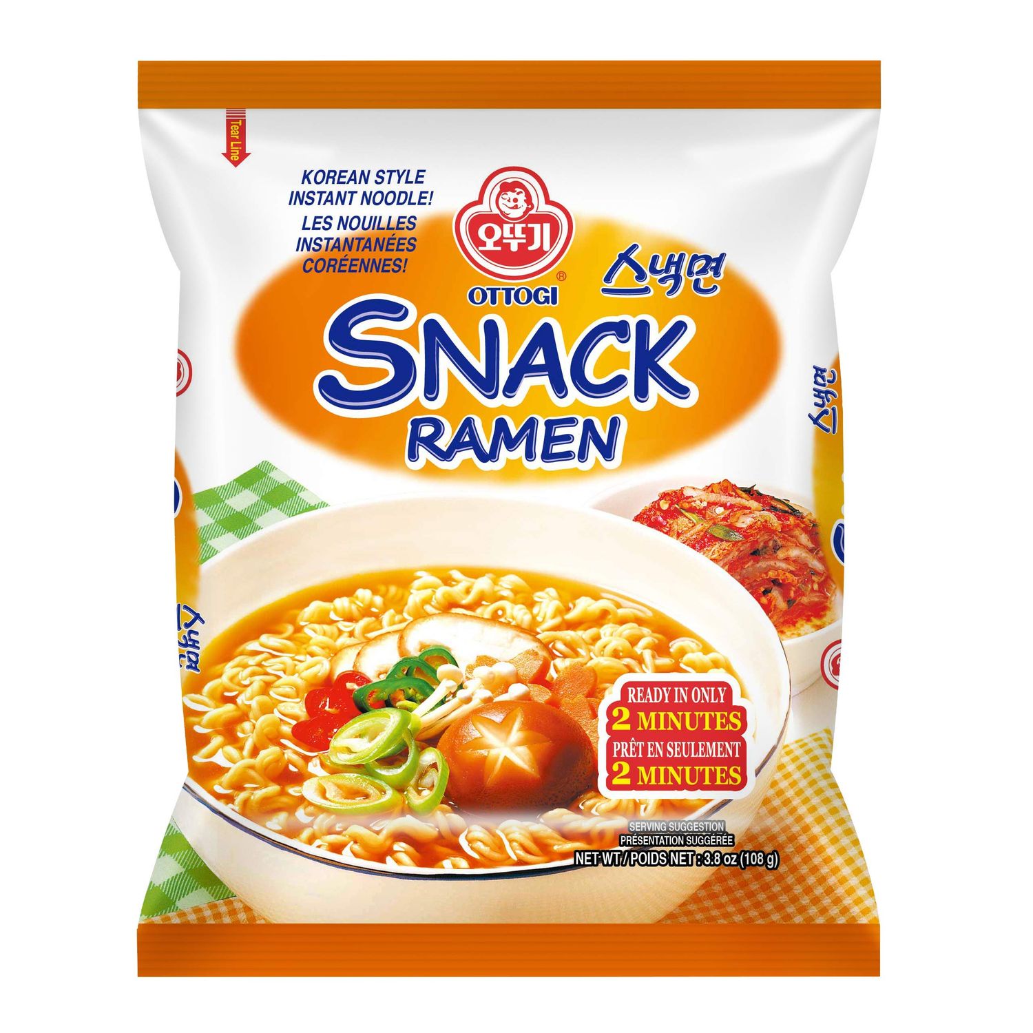 OTTOGI Snack Ramen, KOREAN STYLE INSTANT NOODLE, Traditional Korean Instant Ramen, with Thin Noodle and Mild Flavor(108g) - 5 Pack