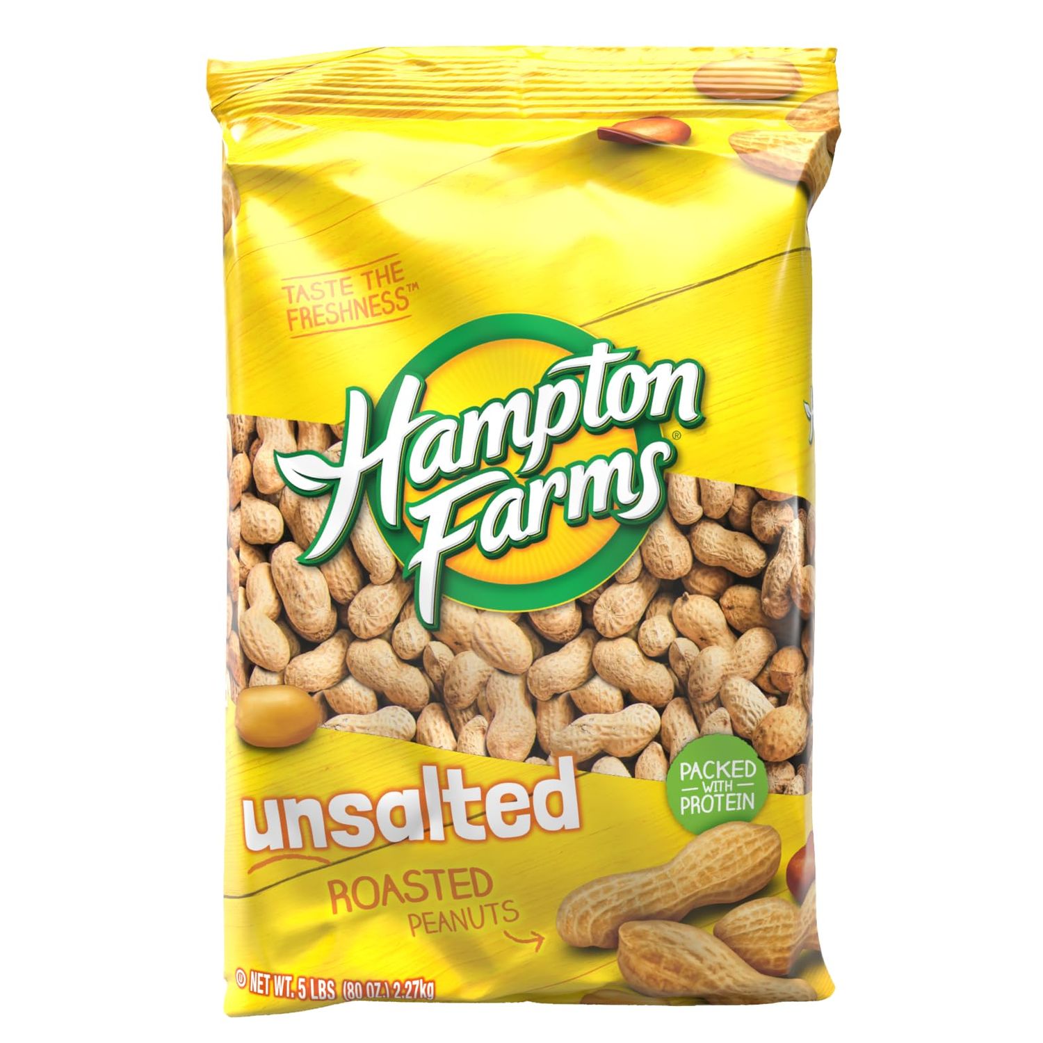 Hampton Farms - USA Grown All-Natural - Fancy Roasted In-Shell Unsalted Peanuts - 5 lb. Bag