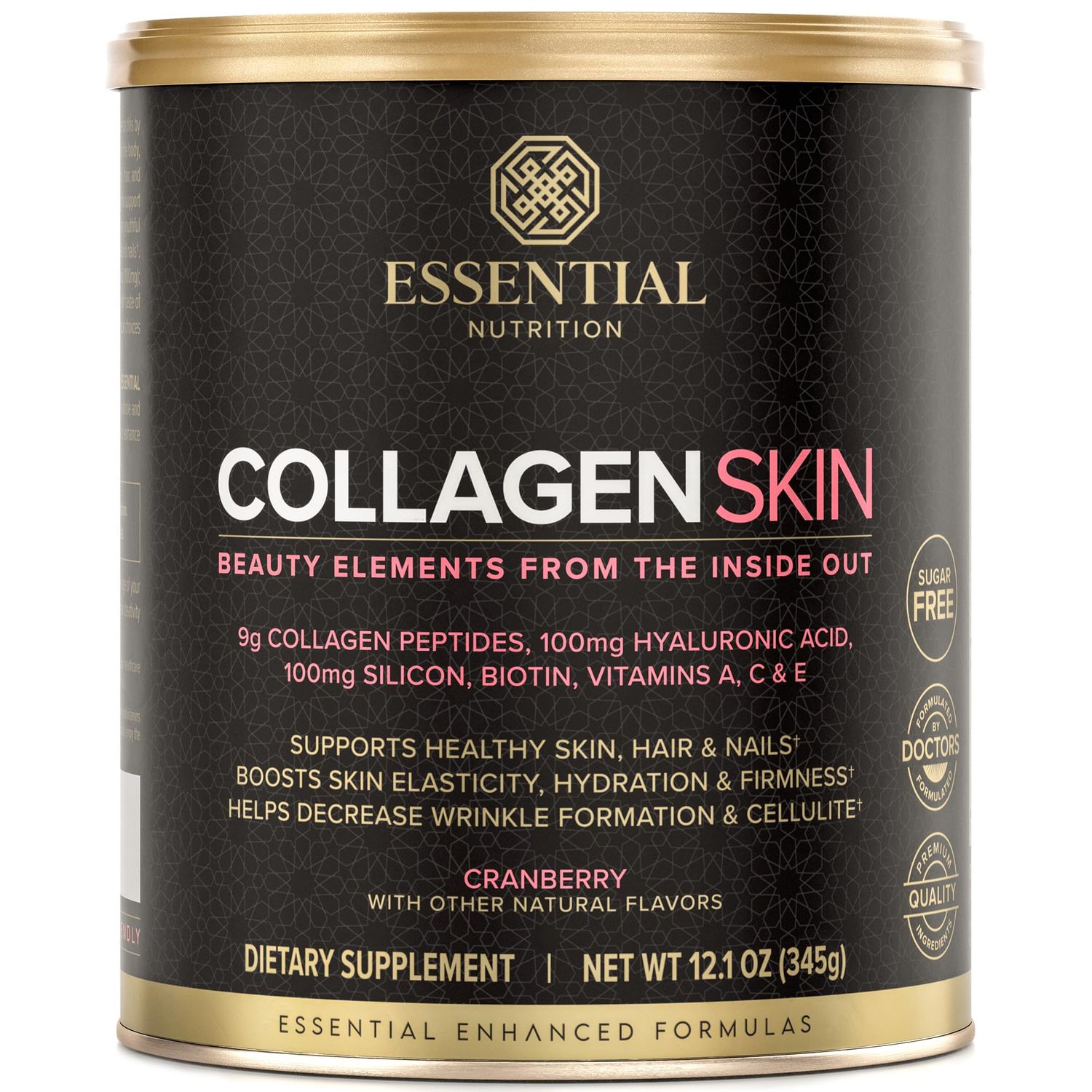 Essential Nutrition - Collagen Skin - Hydrolyzed Collagen Peptides, with Hyaluronic Acid, Silicon &amp; Biotin - Hair, Skin &amp; Nails - Cranberry - 12.1 oz (30 Servings)
