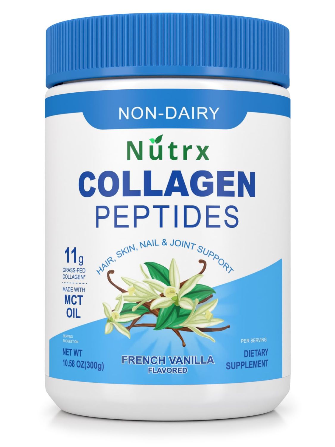 Collagen Peptides Powder Vanilla - Sugar Free, Non-Dairy Collagen Protein Powder - Dissolves Easy, No Clumps Collagen Powder with Vital Proteins, Collagen Protein Supplements - by Nutrx
