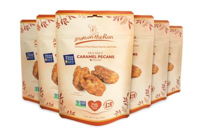 Sea Salt Caramel Pecans - Vegan, Kosher, Gluten-free, GMO-free Pecan Pralines - 4oz (PACK OF 6 BAGS) - Satisfaction Guarantee