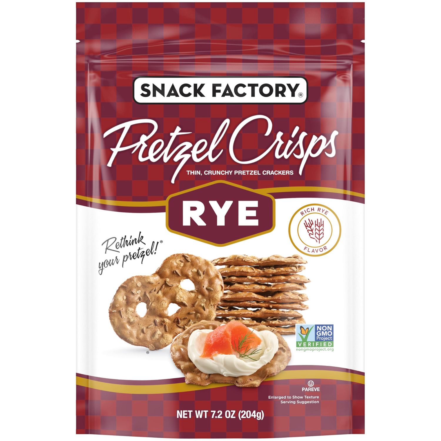 Snack Factory Pretzel Crisps Rye Pretzel Crackers, 7.2 Oz Bag