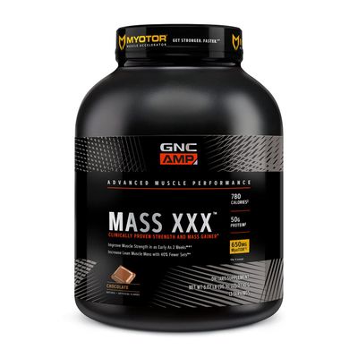 GNC AMP Mass XXX Mass Gainer Protein Powder  50g Protein  Targeted Muscle Building and Workout Support Formula with MyoTor, BCAA and Creatine  Chocolate  13 Servings