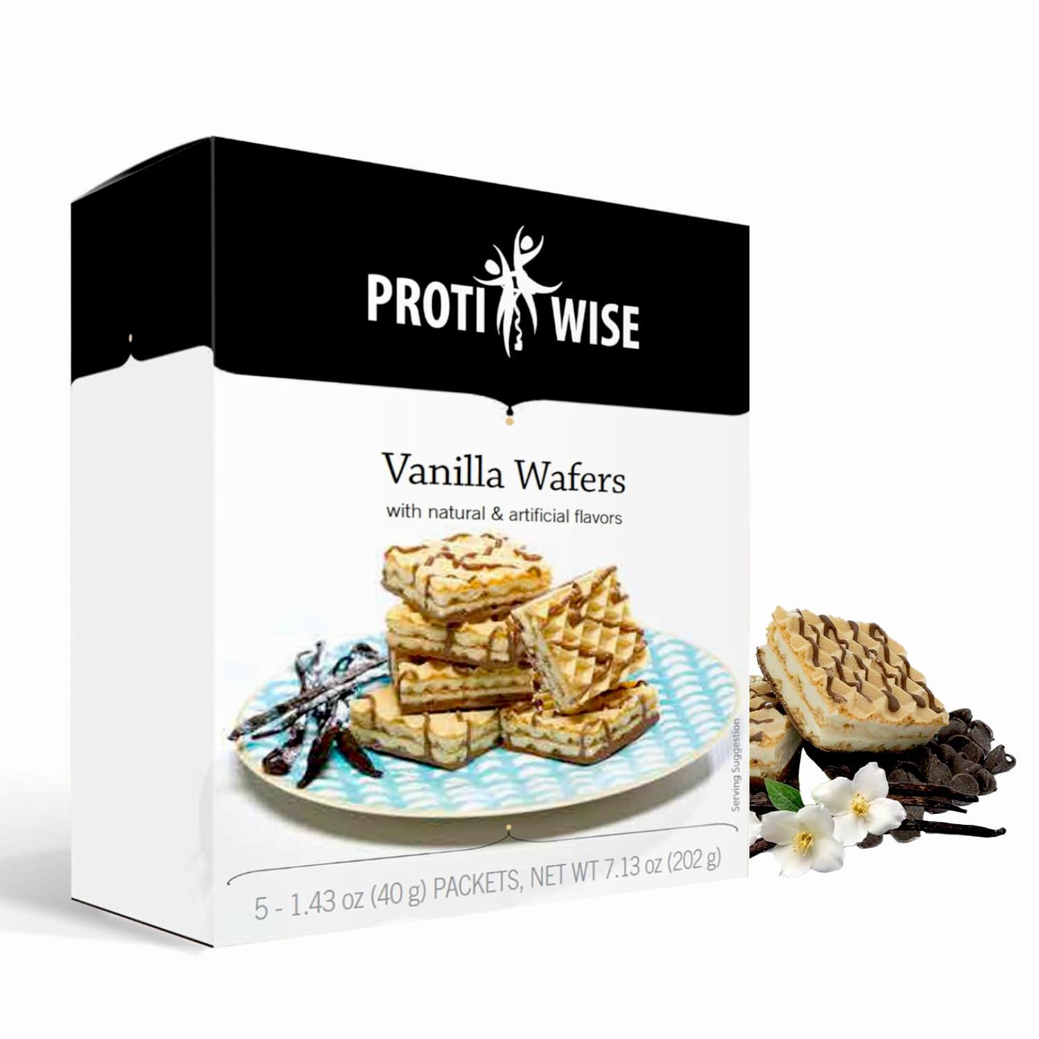 ProtiWise High Protein Wafers  Vanilla  15g Protein Per Serving, Low Carb, Low Sugar, High Fiber Snack  Gluten-Free, Keto-Friendly Diet for Hunger Control &amp; Weight Loss  5/Box