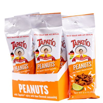 Straight Up Nuts, Tapatio Peanuts with Lime - Hot Peanuts, Spicy Snacks, Travel Size, Salted Peanuts, Individual Packs, Made in USA - 1.5 oz bags, 12-Pack