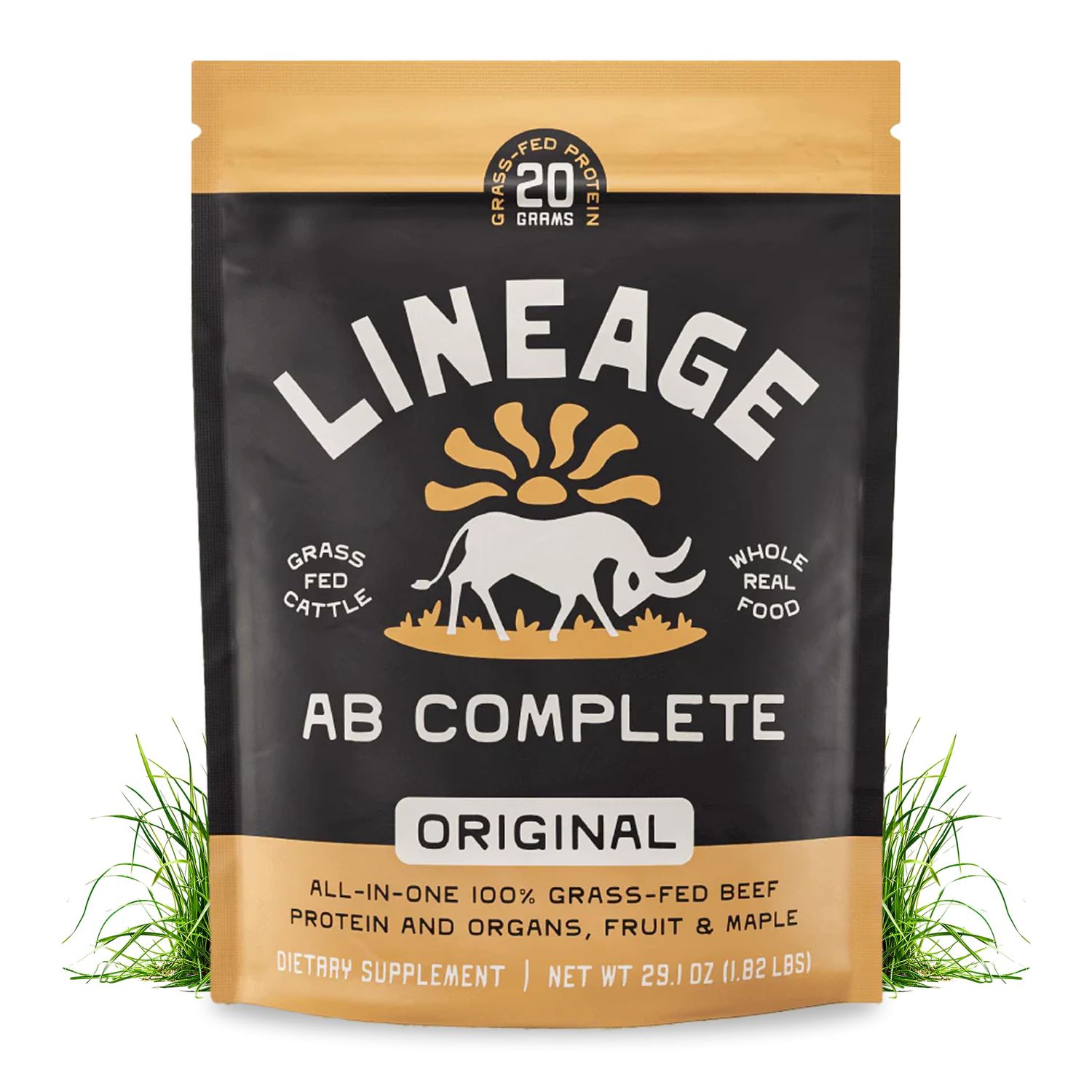 Lineage Provisions Grass Fed Beef Protein Powder - Original Flavor - Nose to Tail Animal Protein Powder Including 100% Grass Fed and Finished Beef Organs, Colostrum, and Fruit - 1.8 lbs (30 Servings)