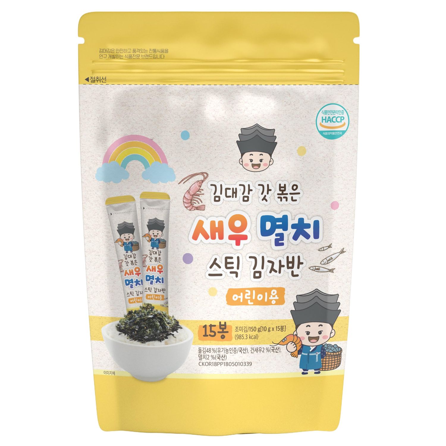 KIMDAEGAM Seaweed Flake Stick, Korean Traditional Snack, User-Friendly &amp; Easy-Cut Packaging in Portable &amp; Compact Size for Children, Shrimp &amp; Anchovy Flavor, 5.29 oz (0.35 oz x 15ea)