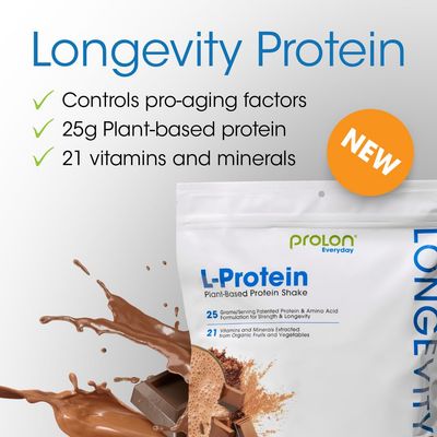 ProLon Longevity Plant Based Protein Powder Muscle Synthesis & Repair, Healthy Aging, Boost Performance Vitamins, Gluten Free, Amino Acids, Antioxidants 25g of Protein Chocolate, 24 Packets