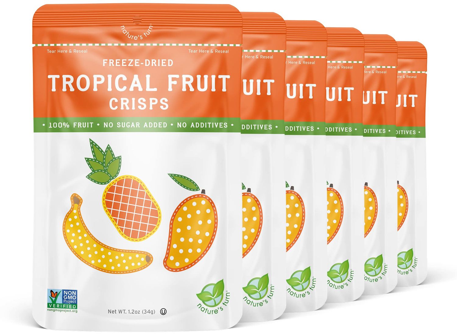 Nature&#39;s Turn Freeze-Dried Fruit Snacks, Tropical Crisps, Pack of 6 (1.2 oz Each)