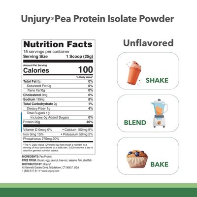 Unjury Planted Vegan Protein Powder 20g Unflavored Pea Protein Powder Low Sugar Plant Protein Powder Gluten and Dairy Free Pea Protein Isolate Non-GMO 20 Servings