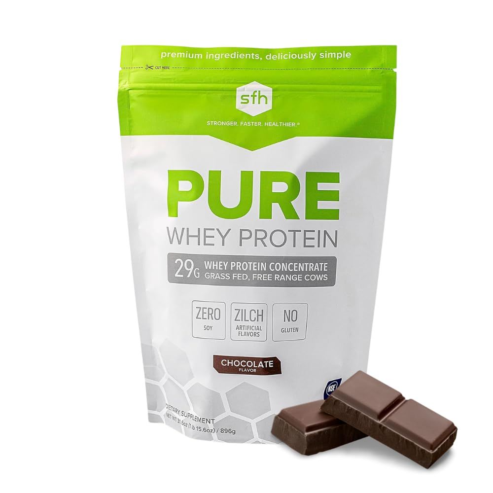 SFH Pure Whey Protein Powder (Chocolate) Best Tasting Grass Fed Whey  All Natural  Non-GMO, No Artificials, Soy Free, Gluten Free  (Chocolate, 31.6 Ounce (Pack of 1)