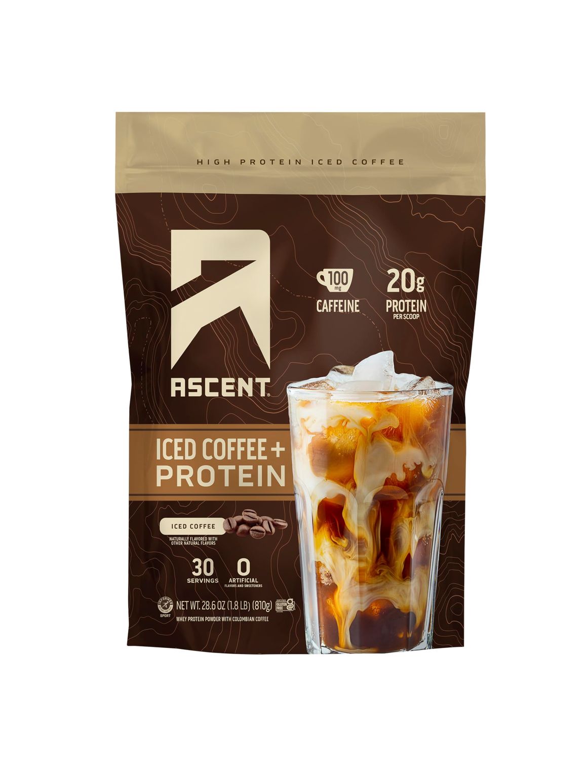Ascent Iced Coffee Protein Powder - High Protein Coffee Powder, 20 g Protein &amp; 100 mg Caffeine - 30 Servings