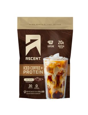 Ascent Iced Coffee Protein Powder - High Protein Coffee Powder, 20 g Protein &amp; 100 mg Caffeine - 30 Servings