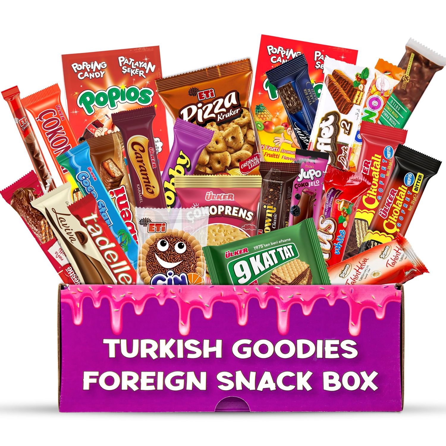 Turkish Foreign Snack Box, Gourmet Turkish Food Gift Box, Variety of Unique Sweets and Savory Snacks from Turkey - International Snacks Box - Full Sized Snacks - 24ct
