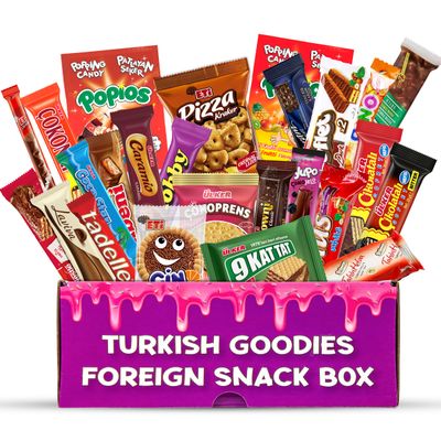 Turkish Foreign Snack Box, Gourmet Turkish Food Gift Box, Variety of Unique Sweets and Savory Snacks from Turkey - International Snacks Box - Full Sized Snacks - 24ct