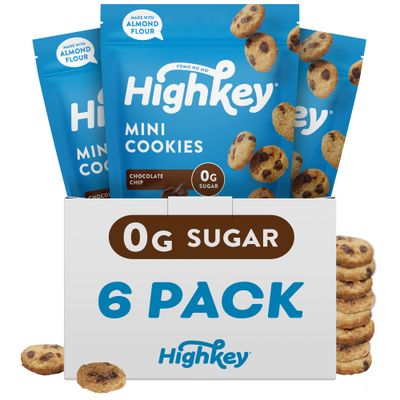 HighKey Keto Chocolate Chip Mini Cookies - Gluten Free Sugar Free Cookies Keto Snack Low Carb Snacks Healthy Protein Diabetic Dessert Food Low Sugar Treat Diet Friendly Sweets Keto Food 6 Pack