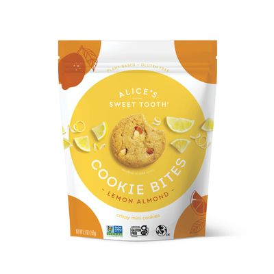 Alice&#39;s Sweet Tooth Lemon Almond Cookie Bites - Gluten-Free, Vegan, Crunchy Mini-Cookies - Plant-Based, Dairy-Free, Grain-Free, Soy-Free, Kosher - 5.5 ounces