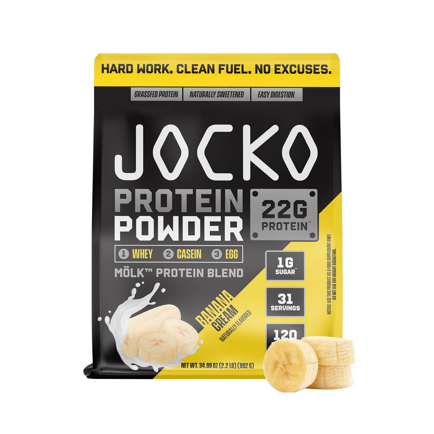 Jocko Fuel Mlk Whey Protein Powder 22g Low Sugar Monk Fruit Blend - Muscle Recovery &amp; Growth, Packaging May Vary (31 Servings, Banana Cream)