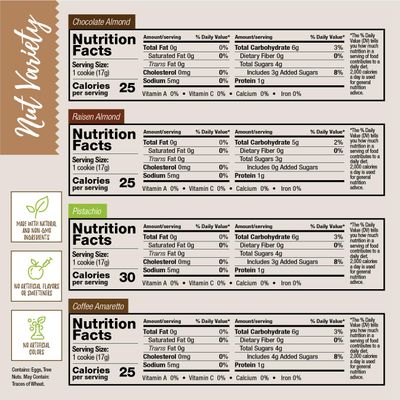 DIJAS Natural Foods, Crunchy Fat Free Biscotti Cookie, Variety Pack, All Natural Preservative Free Ingredients, Delicious Low Calorie Snack (4 Pack, Nut Variety)
