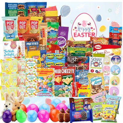 Easter Snack Box (114 Count) Filled with Candy, Treats and Bunny, Great Package for Family, Friends, Kids, Boys and Girls